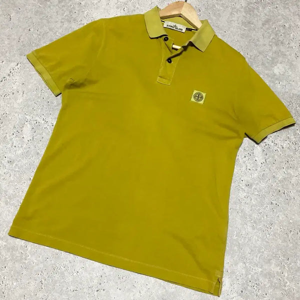 [BUNJANG] Stone Island Mustard Short Sleeve Polo T-Shirt / 스톤아일랜드 반팔 카라티 머스타드 반팔 티셔츠