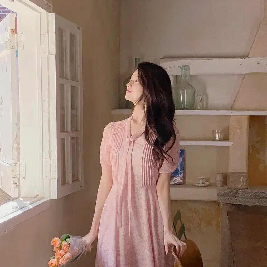 [BUNJANG] Milkcocoa Pink Blossom Chiffon Dress / 밀크코코아 핑크블러썸 쉬폰 원피스