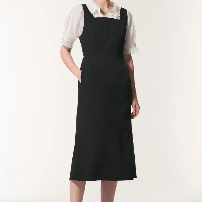 [BUNJANG] Mine Two-Piece Set: Black Dress and White Blouse / 마인 원피스 블라우스 셋트