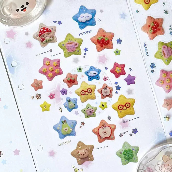 [BUNJANG] Dinguldaenggul Fluffy Felt Star Kiss Cut Stickers / 딩굴댕굴 폭신 펠트 별 키스컷