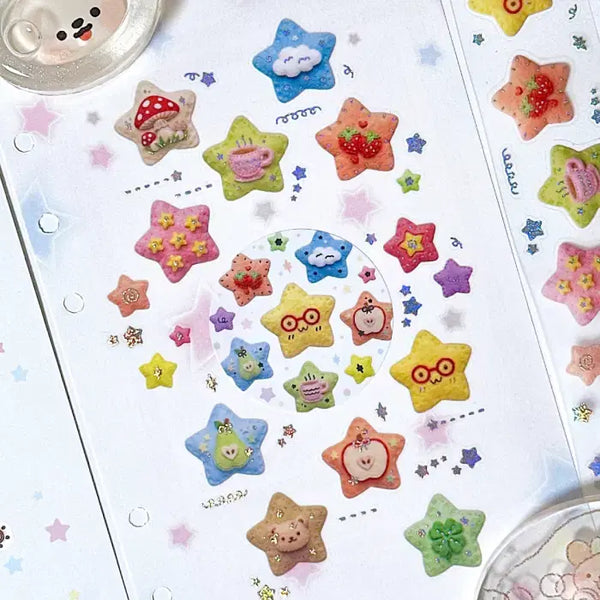 [BUNJANG] Dinguldaenggul Fluffy Felt Star Kiss Cut Stickers / 딩굴댕굴 폭신 펠트 별 키스컷