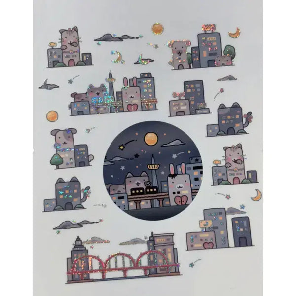 [BUNJANG] City Night View Kiss Cut Sticker / 딩굴댕굴 귀여운! 도심 야경 키스컷