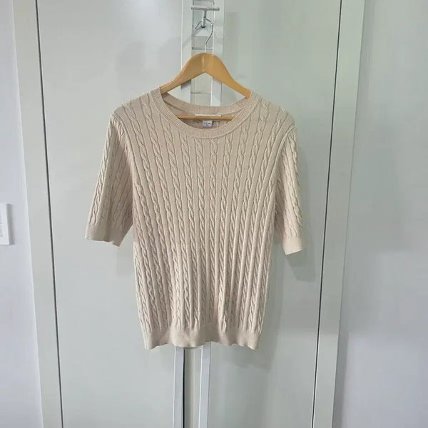 [BUNJANG] Morgan Knit Short Sleeve T-Shirt Beige / 모르간니트 반팔 티셔츠 베이지