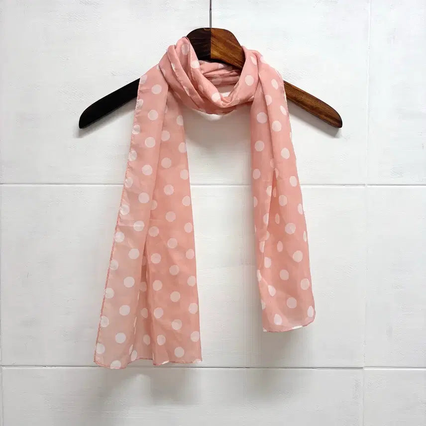 [BUNJANG] Pink Dot Pleated Mori Girl Scarf / 핑크 도트 주름 모리걸 머플러 스카프 JPN