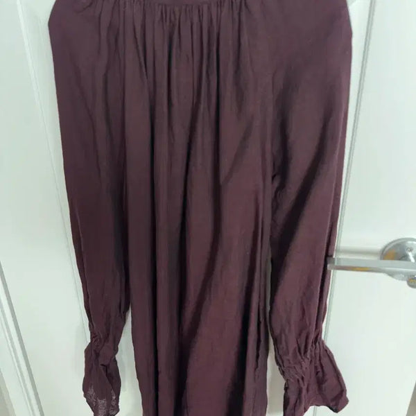 [BUNJANG] Linen Purple Frill Sleeve Blouse Tunic / 린넨 퍼플 프릴 소매 블라우스 튜닉