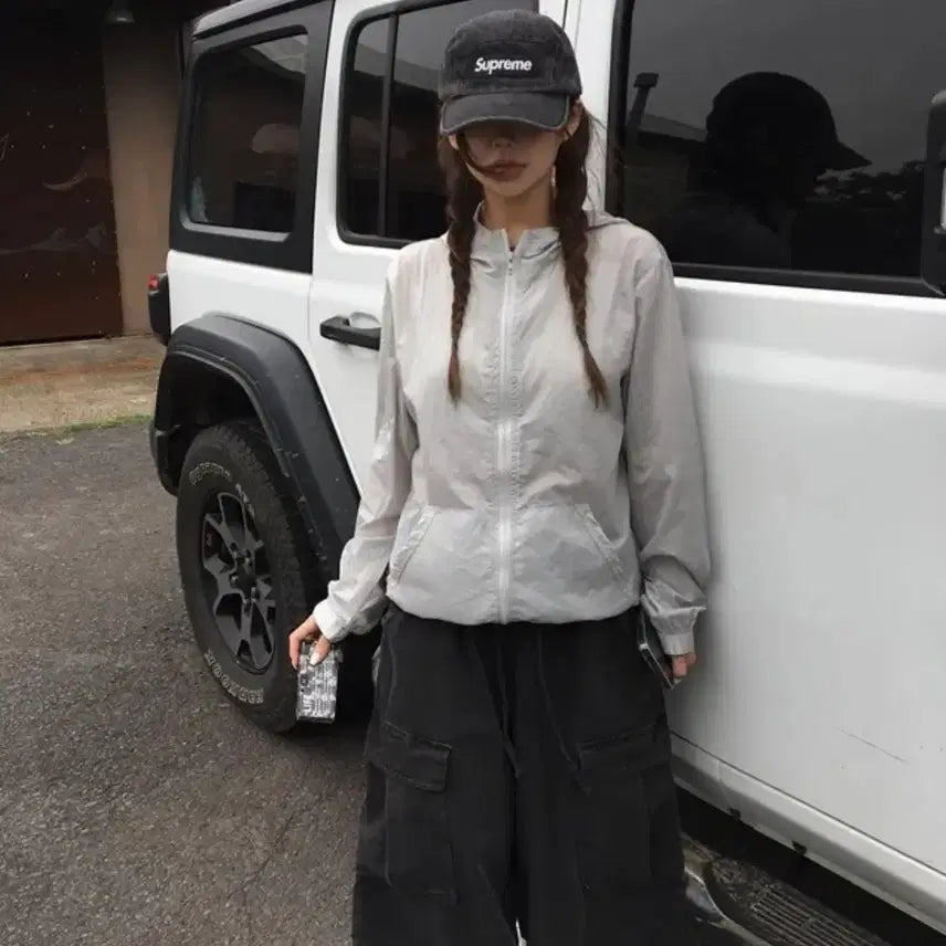 [BUNJANG] Ablie Nylon Windbreaker Outer (New) / 에이블리 여름 바람막이 나일론 윈드브레이커 아우터(새상품)