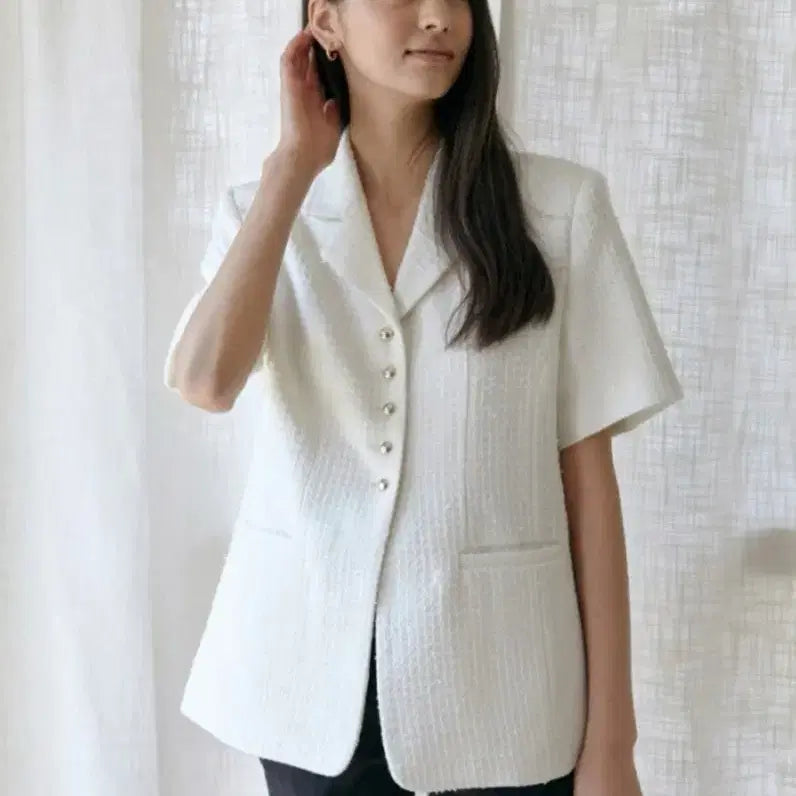 [BUNJANG] August White Tweed Short Sleeve Jacket / 어그스트 화이트 트위드 반팔 자켓