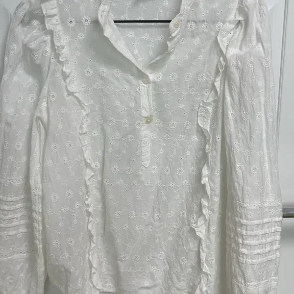 [BUNJANG] French Paris White Embroidery Cotton Blouse Size S / 프렌치파리 화이트 자수 코튼 블라우스 S