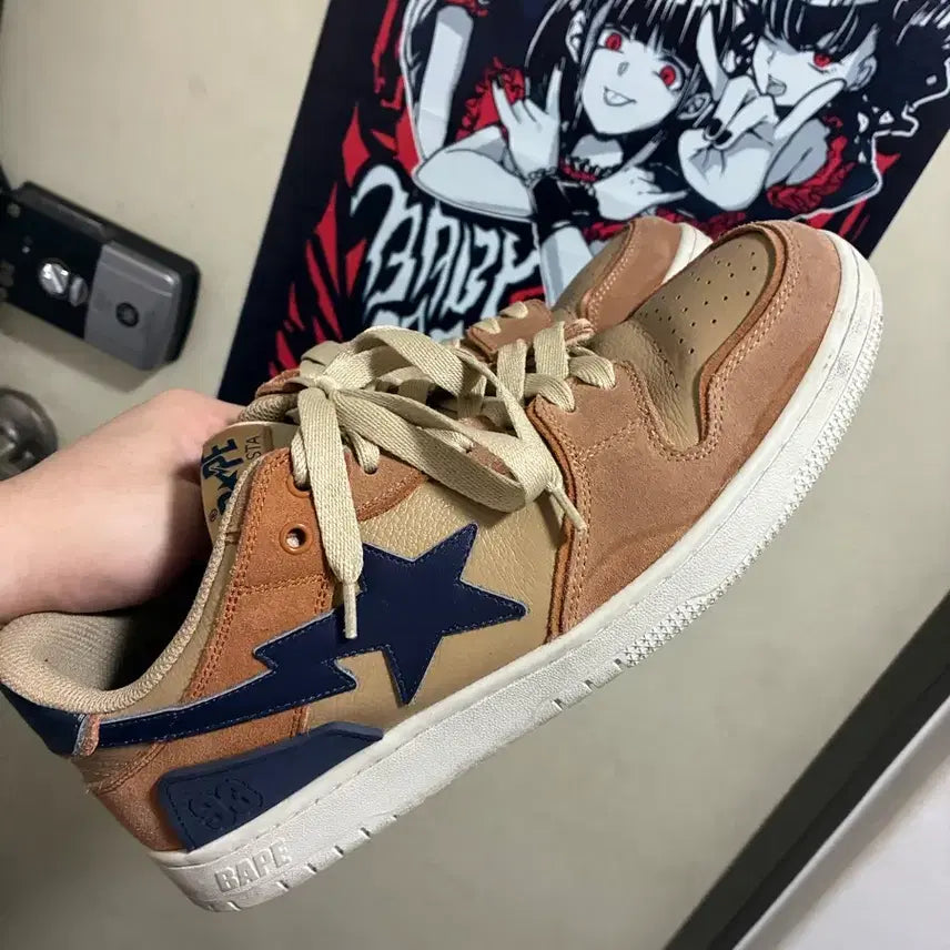 [BUNJANG] Bape Bapesta Sk8 Sta Sneakers Brown Navy Star / 베이프스타 스케이트스타 290