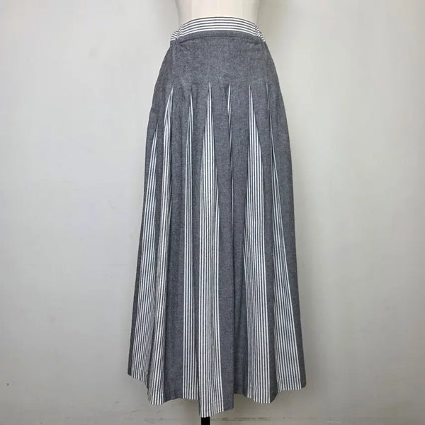 [BUNJANG] Vintage Grey Stripe Pleated A-Line Long Skirt / 그레이 스트라이프 플리츠 A라인 롱스커트 일본빈티지