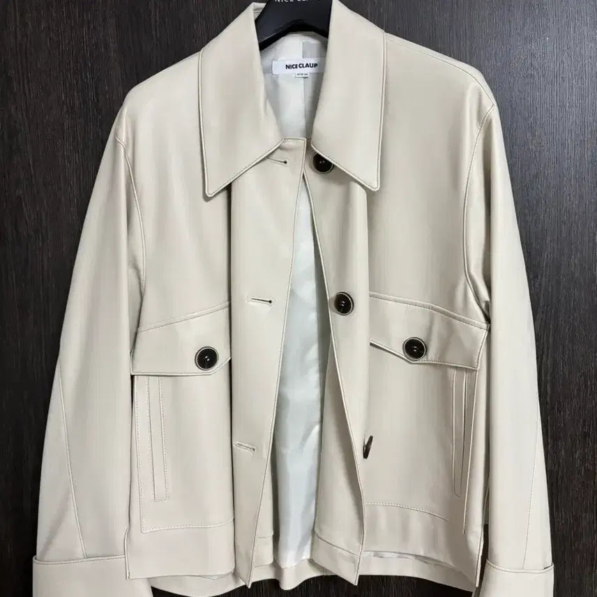 [BUNJANG] NICECLAUP Leather Jacket Beige / 나이스클랍 가죽자켓 베이지