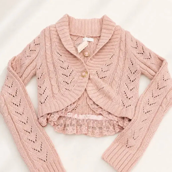 [BUNJANG] LIZ LISA Pink Cable Knit Bolero Cardigan / 일본 시부야 히메갸루 리즈리사(LIZ LISA) 니트 볼레로 가디건