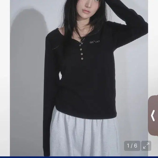 [BUNJANG] AZONE WISH RIBBED BUTTON TEE BLACK / 애즈온 WISH RIBBED BUTTON TEE / BLACK