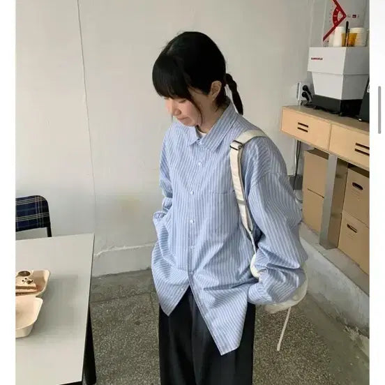 [BUNJANG] BAON Karin Stripe Oversized Shirt / 바온 카른 스트라이프 오버핏 셔츠