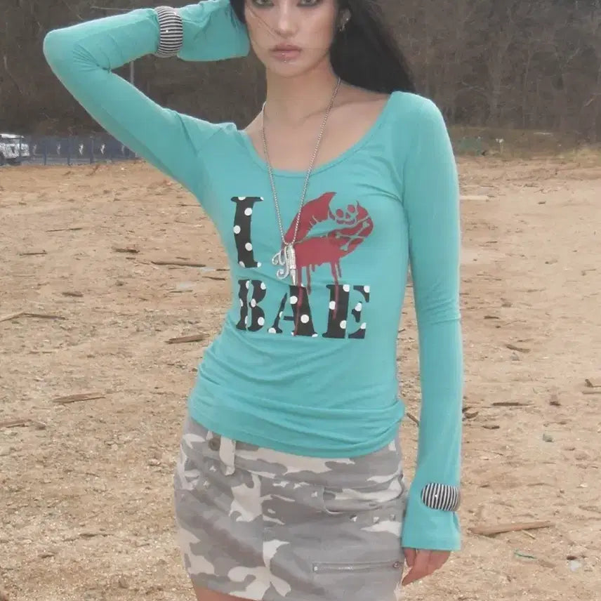 [BUNJANG] YOUTH IS YOURS Mint Long Sleeve T-Shirt / 유스이즈유어스 민트 티셔츠