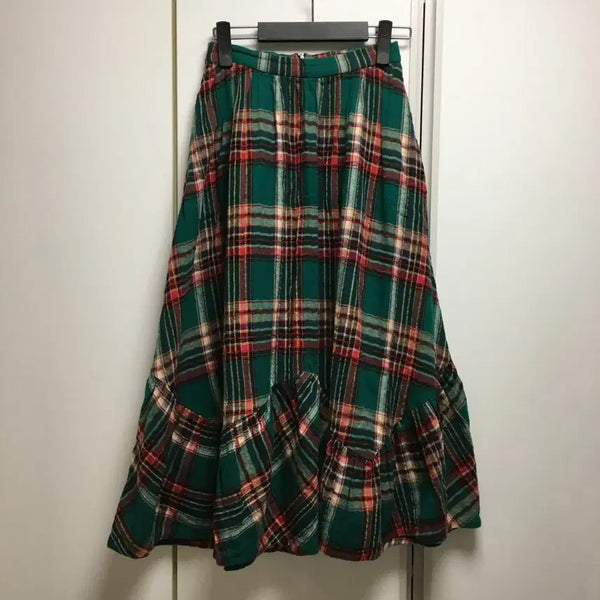 [BUNJANG] Merry Jenny Vintage Check Long Skirt / 일본 빈티지 롱스커트 치마 체크 모리걸 하구미