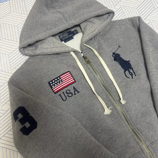 [BUNJANG] Polo Ralph Lauren Big Pony USA Flag Hoodie / 폴로 랄프로렌 빅포니 성조기 USA 후드집업