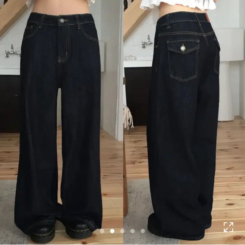 [BUNJANG] Modi Mood Phoning Bag Raw Slim Wide Denim Pants (M Short) / 모디무드 포닝 백 포켓 생지 슬림 와이드 데님 팬츠