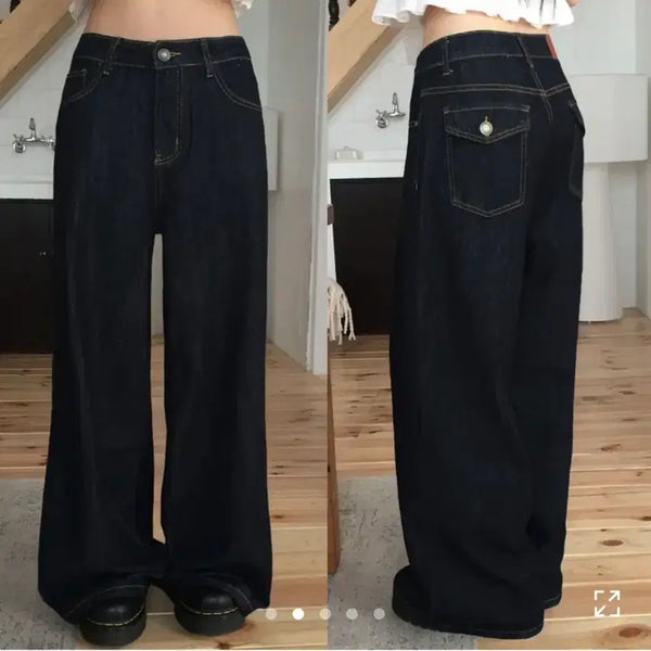 [BUNJANG] Modi Mood Phoning Bag Raw Slim Wide Denim Pants (M Short) / 모디무드 포닝 백 포켓 생지 슬림 와이드 데님 팬츠