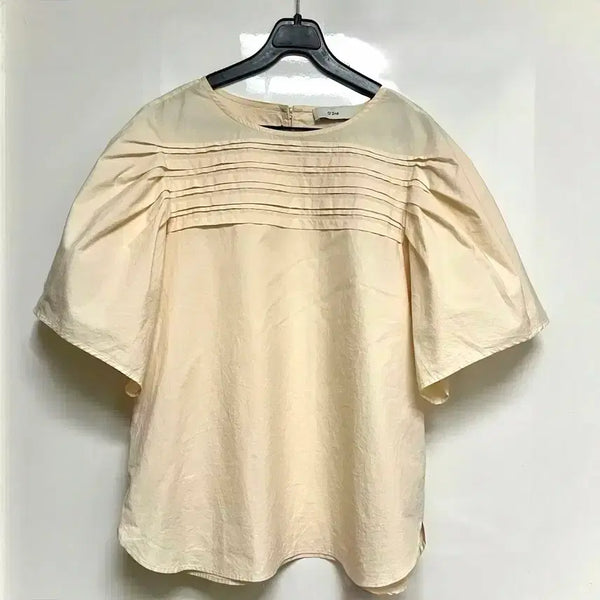 [BUNJANG] O'2nd (Ozcecon) Butter Yellow Pin-tuck Shirring Puff Short Sleeve Blouse / 한섬 오즈세컨 O2nd 바스락 핀턱 셔링 반팔 퍼프 블라우스 버터옐로우