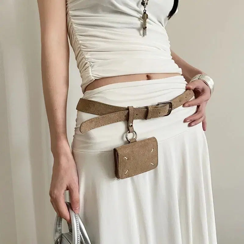 [BUNJANG] Suede Belt Bag with Detachable Pouch / 벨트 백 벨트가방