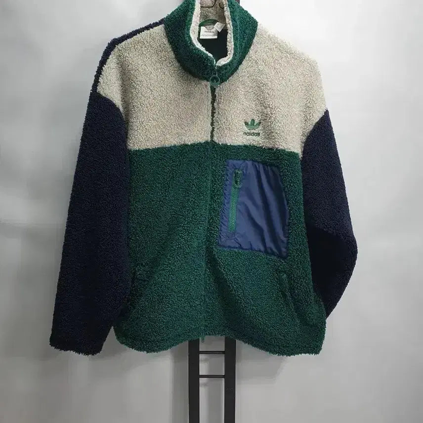 [BUNJANG] Adidas Sherpa Fleece Jacket Green Navy XS / 아디다스 후리스 세르파 양털 뽀글이 자켓 그린 네이비 xs