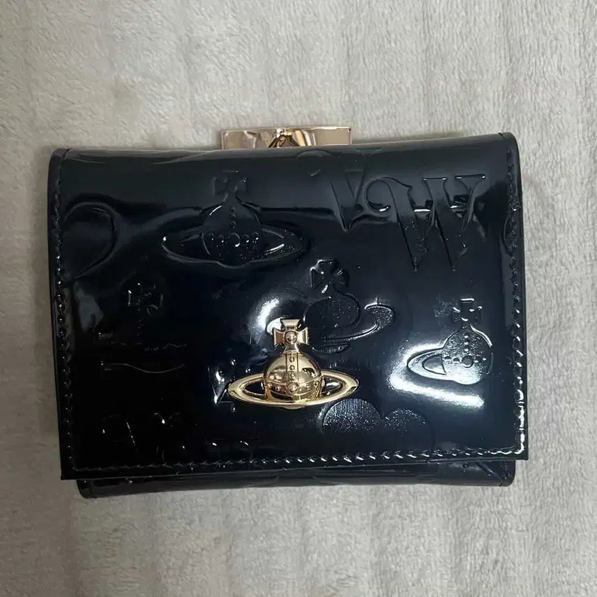 [BUNJANG] Vivienne Westwood Black Enamel Trifold Wallet / 비비안 웨스트우드 지갑 블랙
