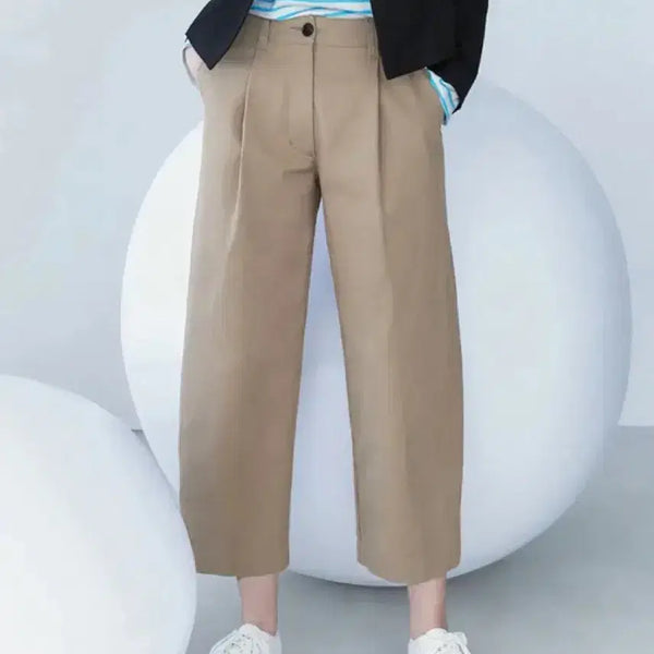 [BUNJANG] KUHO Signature Cotton Wide Pants Beige / 21년 구호플러스 KUHO 시그니처 코튼 턱 팬츠 베이지와이드면바지슬랙스