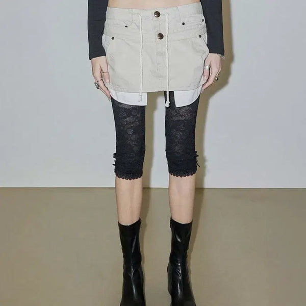 [BUNJANG] Sculptor 90s Lace Capri Leggings Black / 스컬프터 레깅스 카프리 팬츠 90s Lace Leggings Black