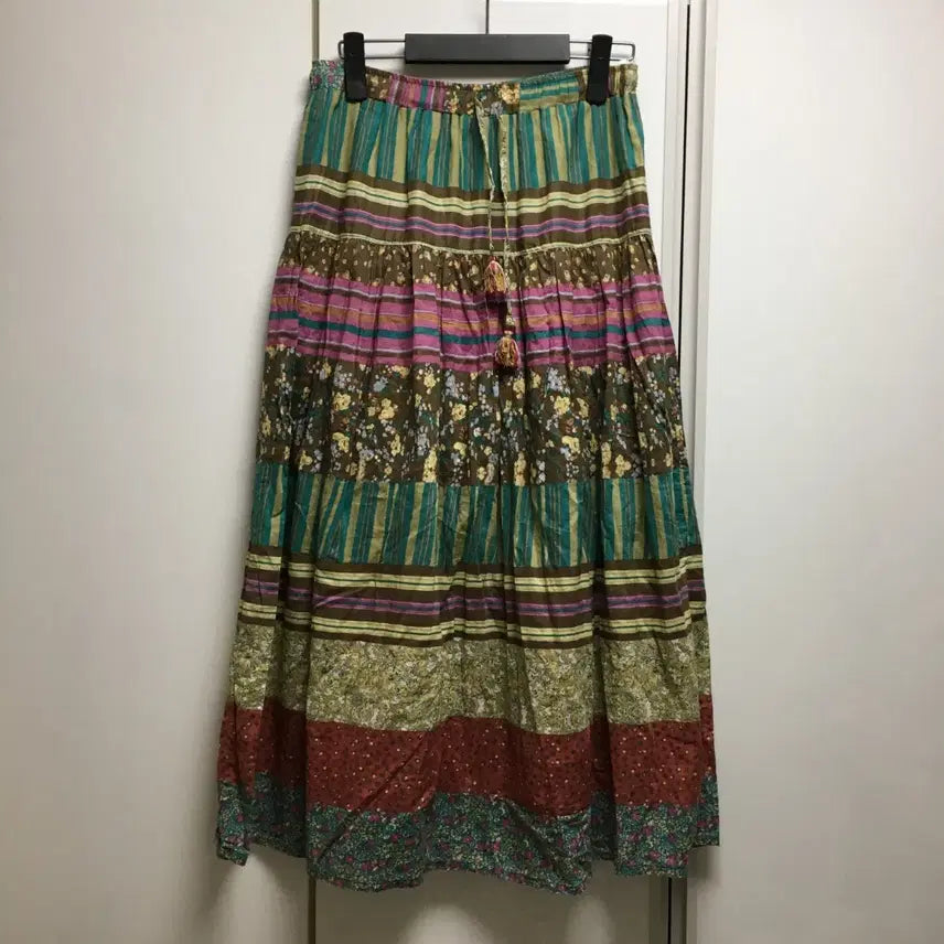 [BUNJANG] Japanese Vintage Mori Girl Pattern Patch Long Skirt / 일본 빈티지 롱스커트 패턴 패치 모리걸 하구미