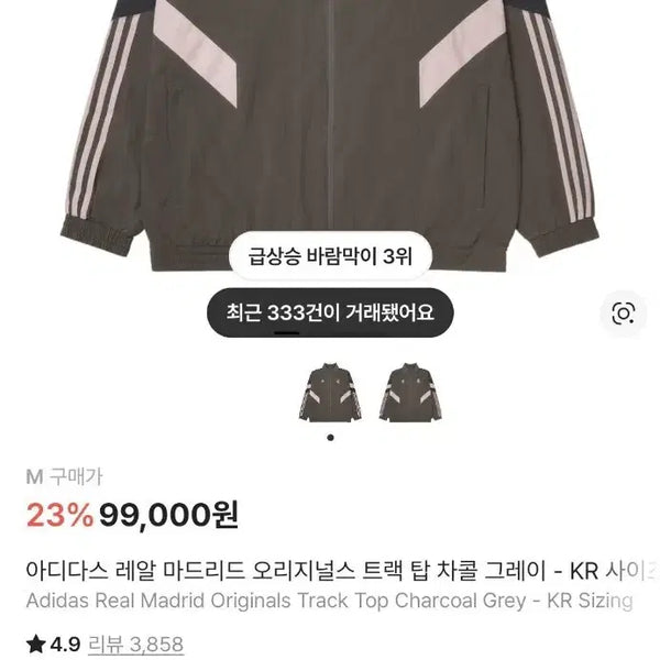 [BUNJANG] Adidas Real Madrid Originals Track Top Charcoal Grey / 아디다스 레알 마드리드 오리지널스 트랙 탑 차콜 그레이