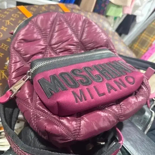 [BUNJANG] Moschino Milano Quilted Padded Backpack Burgundy / 모스키노 밀라노 퀼팅 패딩 백팩 버건디
