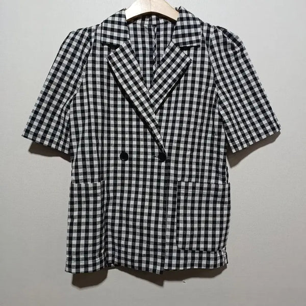 [BUNJANG] Women's Half-Sleeve Check Jacket / 여성 반팔 체크 자켓 (26A1557)