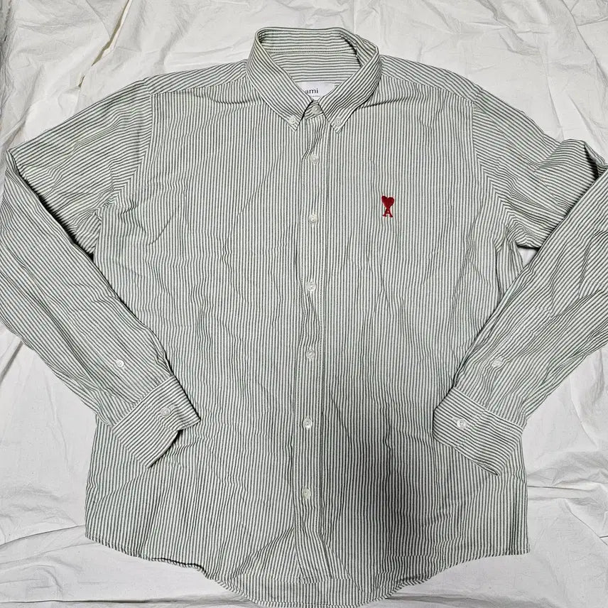 [BUNJANG] Ami Paris Small Heart Logo Stripe Shirt Green Size 39 / 아미 스몰 하트 로고 스트라이프 셔츠 그린 39