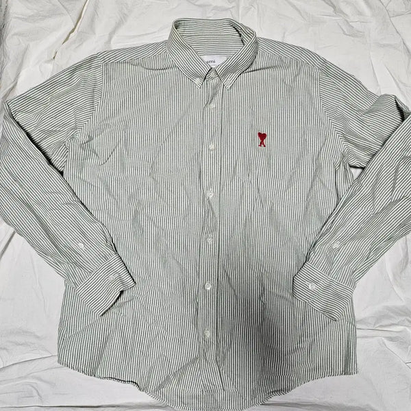 [BUNJANG] Ami Paris Small Heart Logo Stripe Shirt Green Size 39 / 아미 스몰 하트 로고 스트라이프 셔츠 그린 39