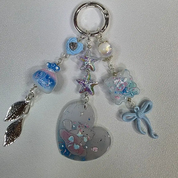 [BUNJANG] Charming Animal Charm Keychain with Heart, Star, Ribbon, and Leaf Ornaments / 주렁이키링
