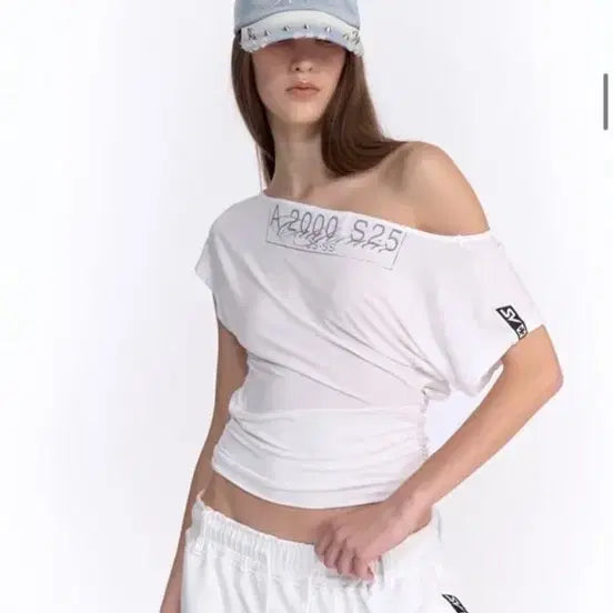 [BUNJANG] 2000 Archives Car Plate Draped Top - One Shoulder Tee / 2000아카이브스 CAR PLATE DRAPED TOP 반숄더 티