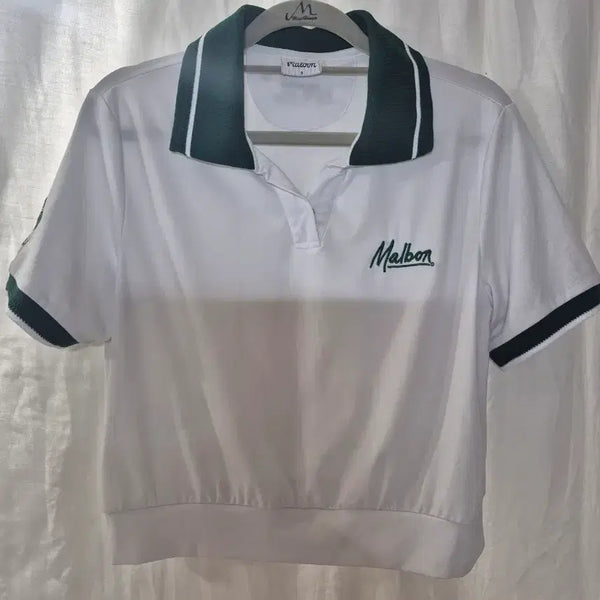 [BUNJANG] Malbon Golf Short Sleeve Collar T-Shirt White Green S / 말본 골프 반팔 카라티 화이트 그린 S