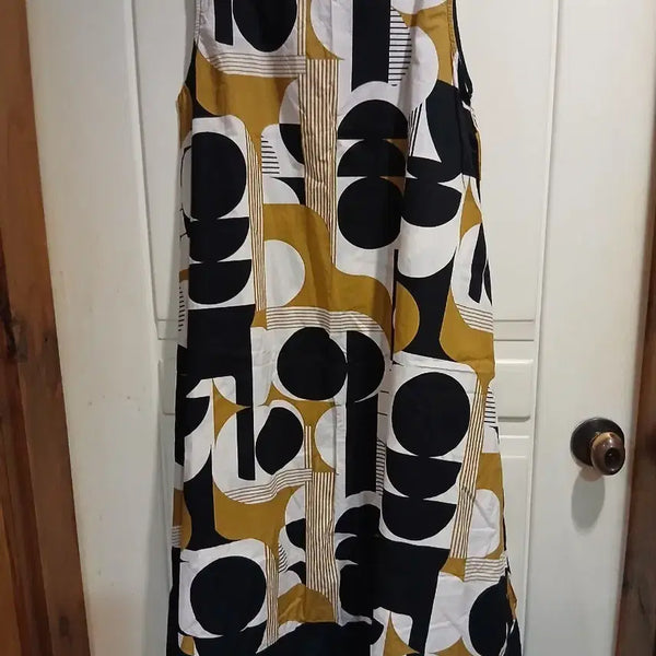 [BUNJANG] Sleeveless Geometric Pattern Maxi Dress / 기하학 패턴 민소매 원피스
