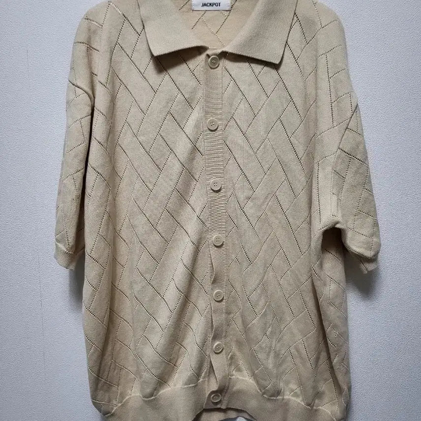 [BUNJANG] Jackpot Collar Knit Short Sleeve / 70306/ 잭팟 카라 니트 반팔 베이지