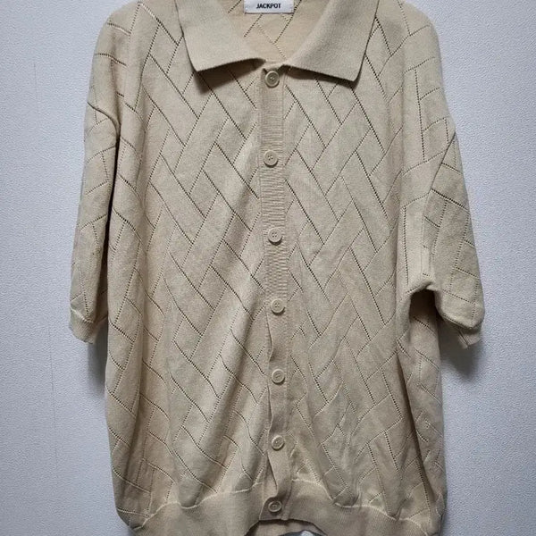 [BUNJANG] Jackpot Collar Knit Short Sleeve / 70306/ 잭팟 카라 니트 반팔 베이지