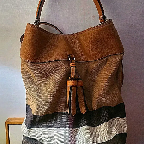 [BUNJANG] Burberry Check Tassel Shoulder Bag Beige / 버버리 체크 태슬 숄더백 베이지
