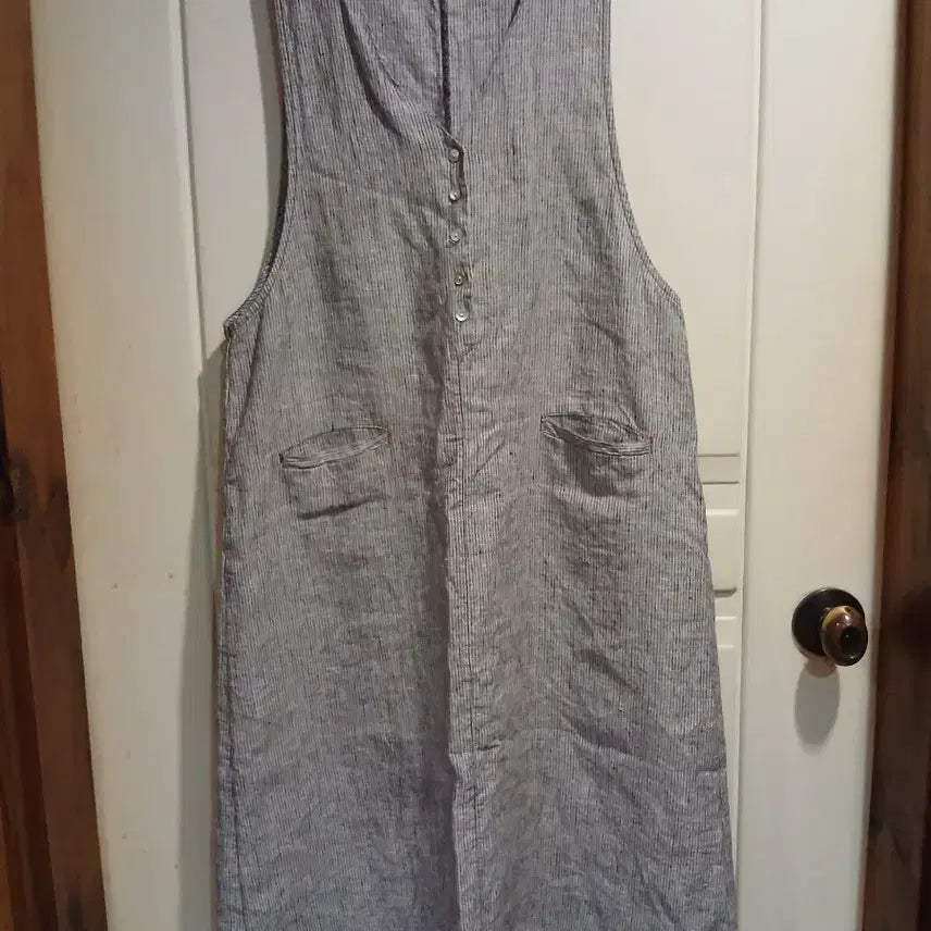 [BUNJANG] Stripe Linen Pinafore Dress / 스트라이프 린넨 원피스