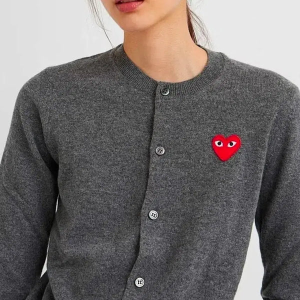 [BUNJANG] Comme des Garçons Grey Heart Logo Cardigan 100% Wool / 꼼데가르송 가디건 그레이 하트와펜 모100%