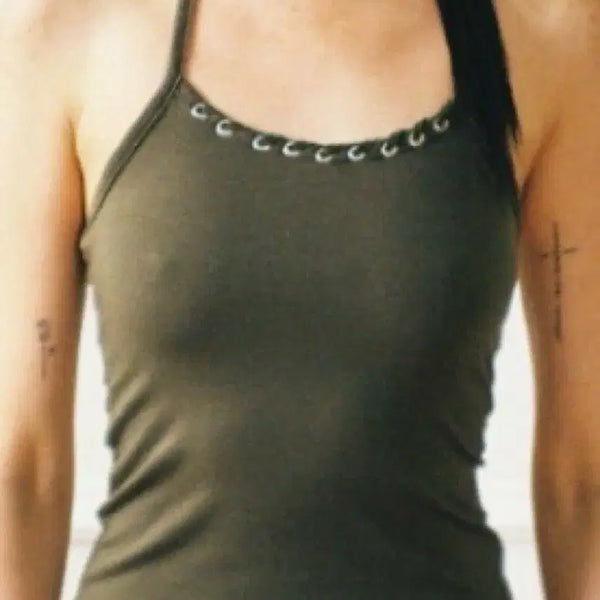 [BUNJANG] NONERD Khaki Halterneck Sleeveless Top / NONERD 카키 홀터넥 탑 민소매 슬리브리스