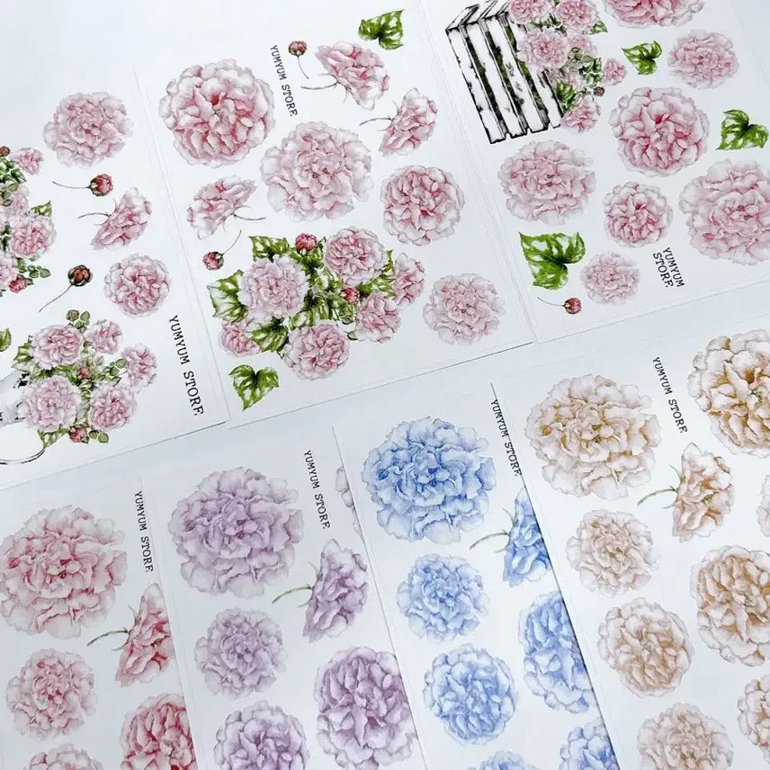 [BUNJANG] Yumyum Store Carnation Flower Sticker Set (7 Types) / 윰윰스토어 카네이션 꽃 스티커 7종