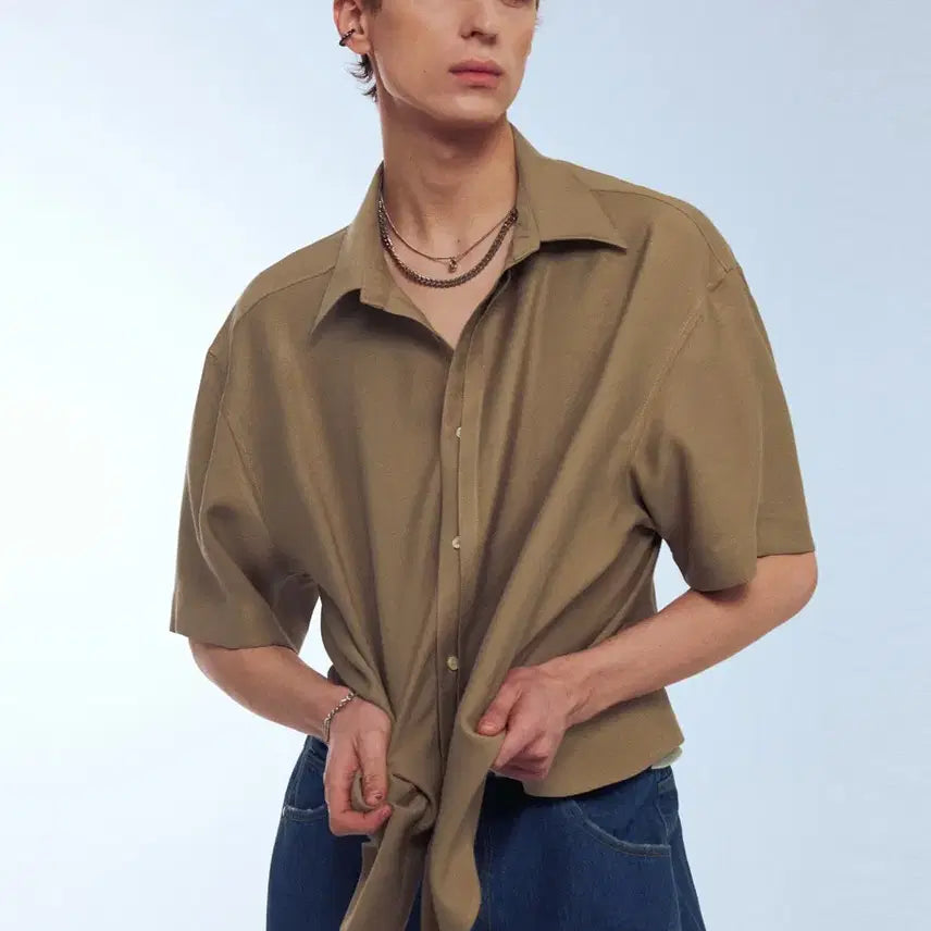 [BUNJANG] Elwood Bamboo Half Shirt Wood Beige / 엘무드 밤부 하프 셔츠 우드 베이지 46