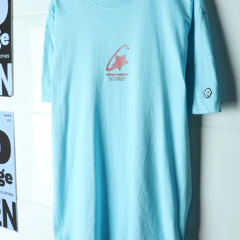 [BUNJANG] Nice Ghost Club Back Logo Half Sleeve T-Shirt (L-XL) Light Blue / (L-XL) 나이스고스트클럽 반팔 티셔츠 백로고 연블루 스트릿-H3437