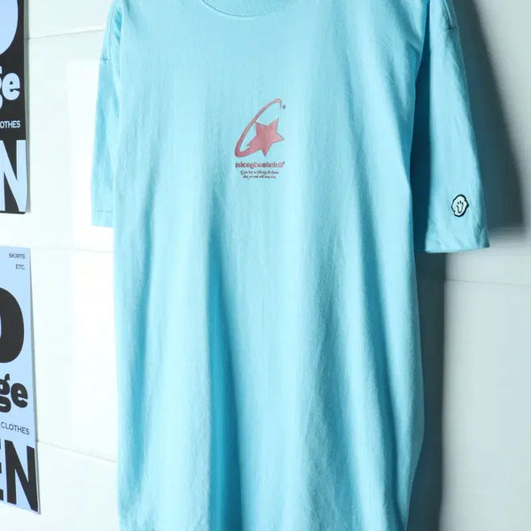 [BUNJANG] Nice Ghost Club Back Logo Half Sleeve T-Shirt (L-XL) Light Blue / (L-XL) 나이스고스트클럽 반팔 티셔츠 백로고 연블루 스트릿-H3437