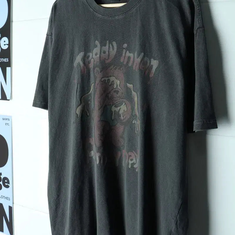 [BUNJANG] Compagno Pigment Teddy Bear T-Shirt Charcoal / (M-L) 꼼파뇨 반팔 티셔츠 피그먼트 테디베어 차콜 키치-H34382